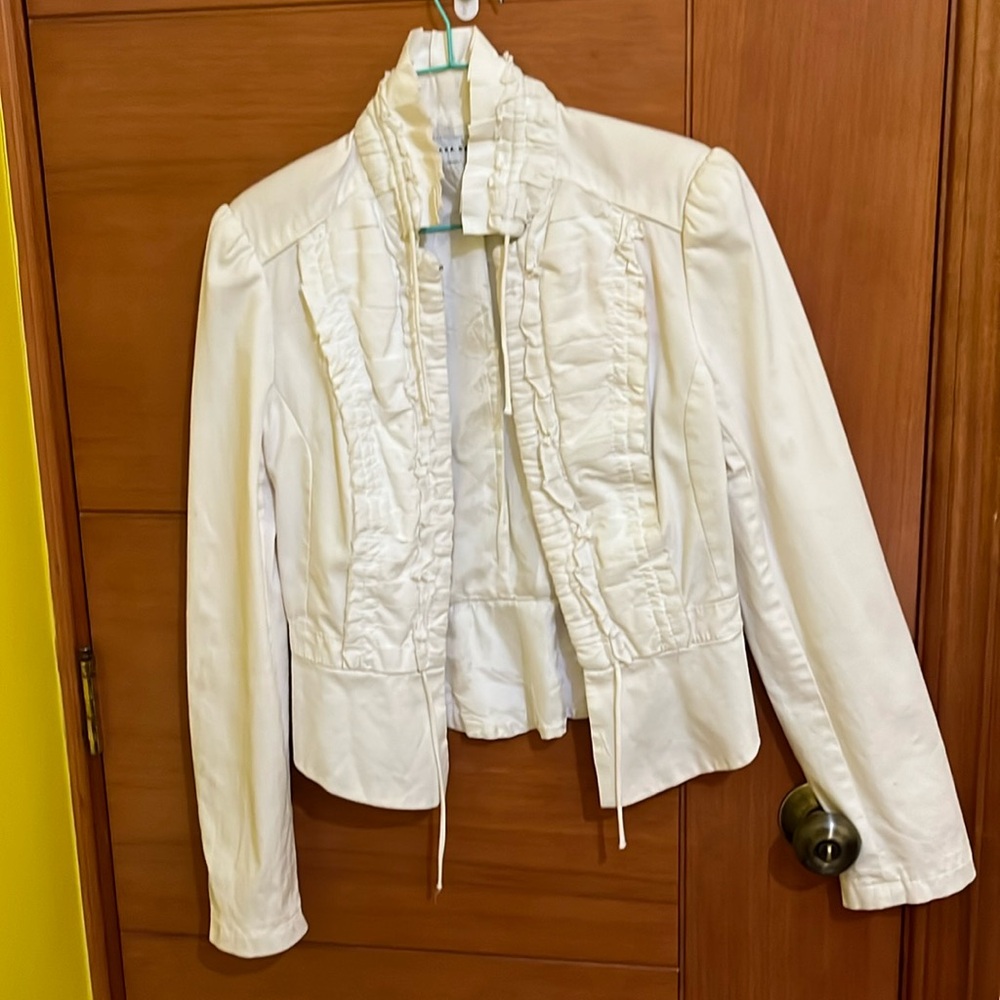 Tailored white cotton corset pleated blazer